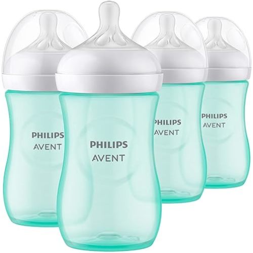 Philips Avent Natural Baby Bottle with Natural Response Nipple, Teal, 9oz, 4pk, SCY903/44