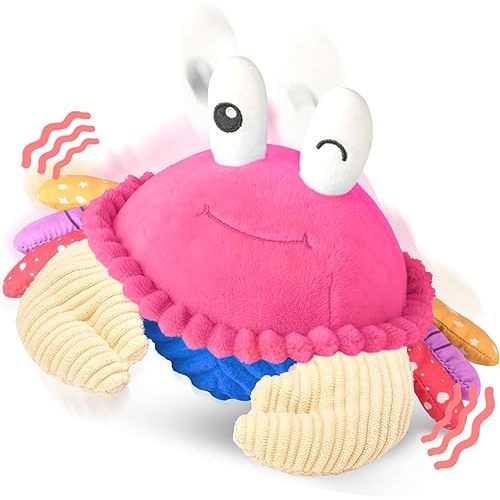 Pink Crawling Crab Baby Toy - Rechargeable Musical Plush Toys with 40 Songs & Voice Recorder, Sensory Toy for Infant Tummy Time, Soft Toy for 12-18 Months Girl, Gift for Toddlers 1-3