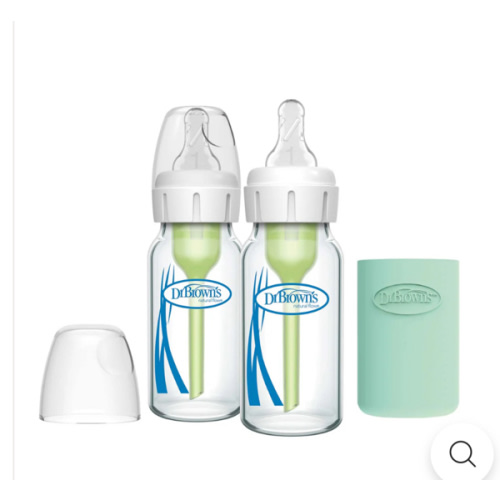 Dr. Brown's Natural Flow Anti-Colic Options+ Narrow Glass Baby Bottle with Silicone Sleeve, 2-Pack