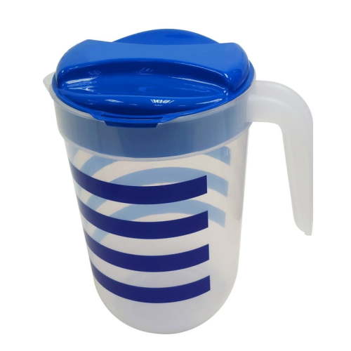 Mainstays Plastic 1 Gallon Pitcher with Blue Color Lid, Blue Line Printing