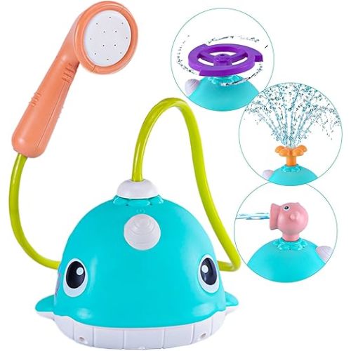 Bath Toys for Toddlers 1-3, Baby Toys 12-18 Months, Whale Water Spraying Bath Toy with Sprinklers, Shower Head & Suction Cups, Bathtub Pool Bathroom Shower Toy Gifts for Toddler Infant Kids Boy Girls