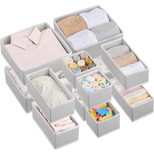 Vtopmart 12Pack Drawer Organizer for Clothes, Underwear Organizer Bins, Foldable Fabric Closet Storage Organization, Dresser Drawer Dividers for Baby Clothing, Bra, Socks, Ties, Scarf
