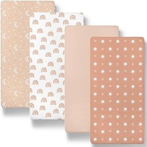 The Peanutshell Fitted Bassinet Sheets Set, Universal Fit for Oval, Rectangle, Hourglass Mattresses, Boho Rainbow