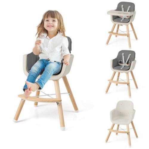 Infans 6-in-1 Baby Wooden Highchair/Toddler Chair with Removable Tray, 5-Point Harness, Convertible High Chair for Babies and Toddlers, Dark Gray
