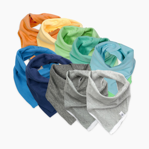 Honest Baby Clothing 10-Pack Organic Cotton Reversible Bandana Bib Burp Cloths - Blue Rainbow, Os