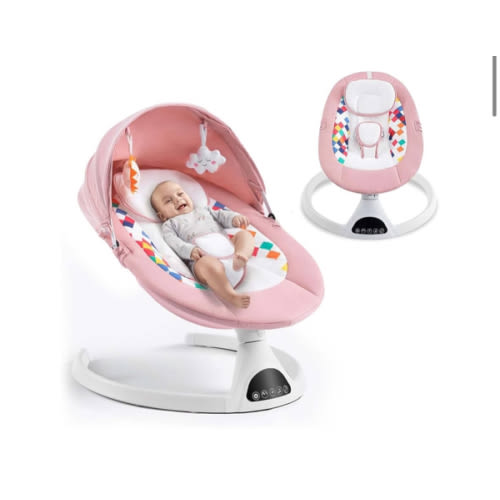 Baby Swing for Infants,Electric Bouncer for Babies,Portable Swing for Baby Boy Girl,Indoor Baby Rocker with 5 Sway Speeds,Music and Bluetooth,Light Pink