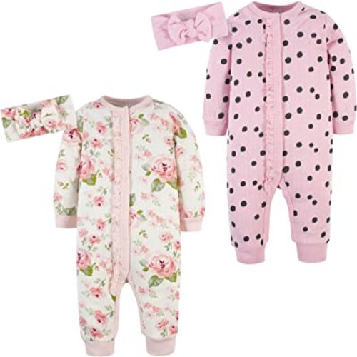 Gerber baby-girls 4-piece Coveralls & Headband Sets