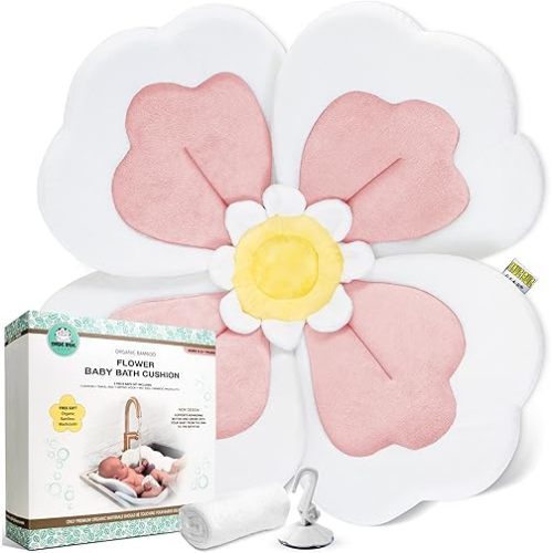 Baby Bath Cushion 5pc Set - Newborn & Infant Lotus Bath Flower Baby with Soft Cover - Travel Bathtub Insert Pad for Kitchen Sink, Shower & Tub - Flower Bathing Pillow with Patented Comfort & Support