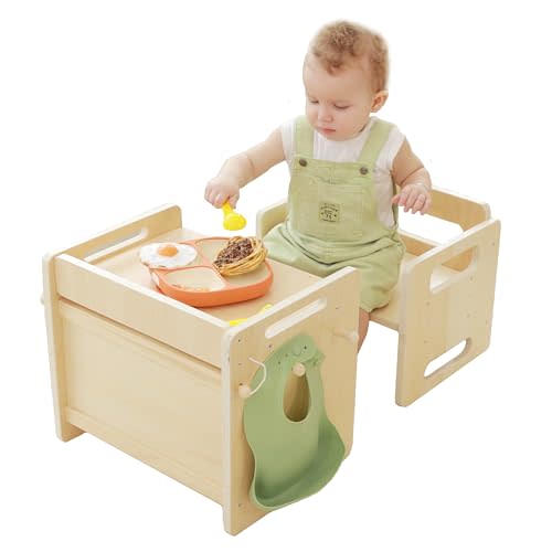 bpmfkid Montessori Weaning Table and Chair Set - Adjustable Design for Toddlers, Ideal for Mealtime, Learning, and Play