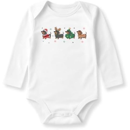 Christmas Dachshund Baby Bodysuit, Holiday Dogs Graphic Tee, Little Wiener Outfit for Dog Lovers