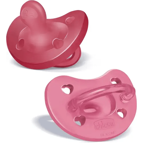 Chicco PhysioForma Silicone Orthodontic Pacifier, 16-24m | 100% Soft Silicone | Supports Breathing & Oral Development | Satin-Textured Nipple | Includes Sterilizing Case | BPA Free | Pink, 2pk