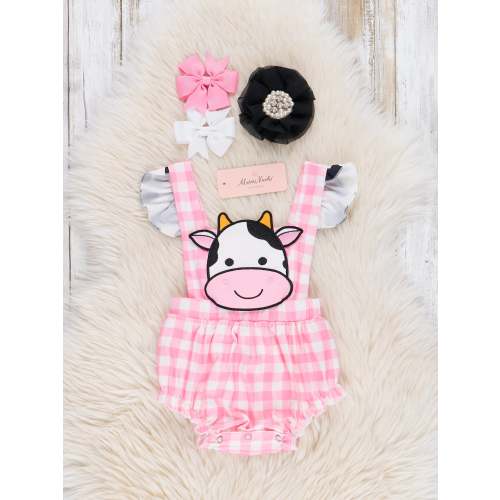 6-12 months Happy Cow Gingham Ruffle Bubble