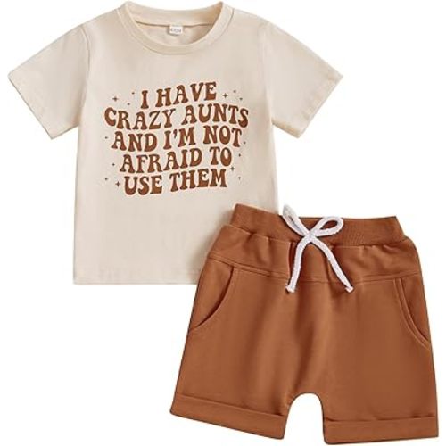 Murnouche Toddler Baby Boy Summer Clothes Excavator Print Letter T Shirt Casual Shorts Set