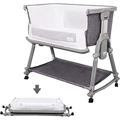Li’l Pengyu Baby Bassinets Bedside Sleeper, Side Sleeper Bassinet for Baby for Newborn Babies with Storage Basket, Cotton Mattress,Travel Bag, Small Rocking Cradle, Large Breathable Mesh