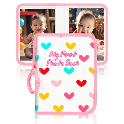 Baby Photo Book Holds 21 4x6 Photos, My First Photo Book for Baby or Toddlers, Love" Baby Photo Album Soft Cloth Family Book, Cute Book Gift for Babies Shower Newborns Family Photos (Pink)