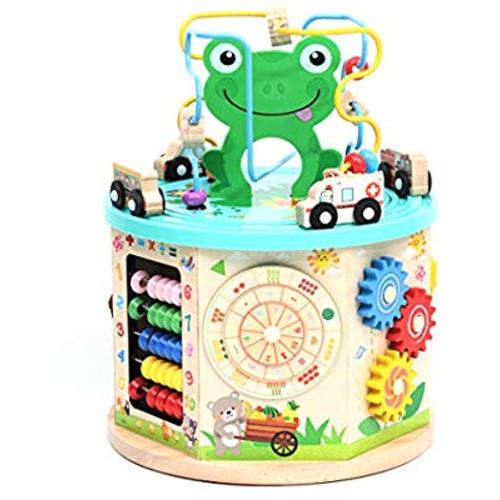 LAVIEVERT Activity Play Cube 10-in-1 Bead Maze Multipurpose Educational Toy Wooden Learning Game for Toddlers