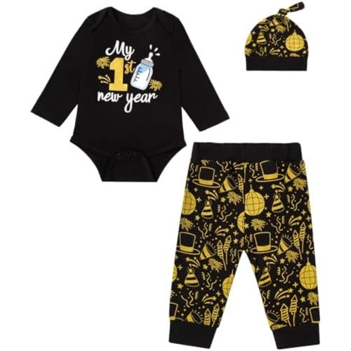 My First 1st New Year Outfit Baby Boy 3PCS Long Sleeve Pants Set