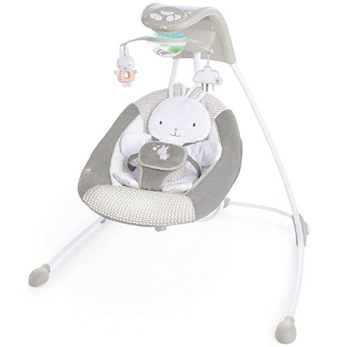 Ingenuity InLighten 6-Speed Baby Swing - Easy-Fold Frame, Swivel Infant Seat, Nature Sounds, Light Up Mobile - Twinkle Tails Bunny