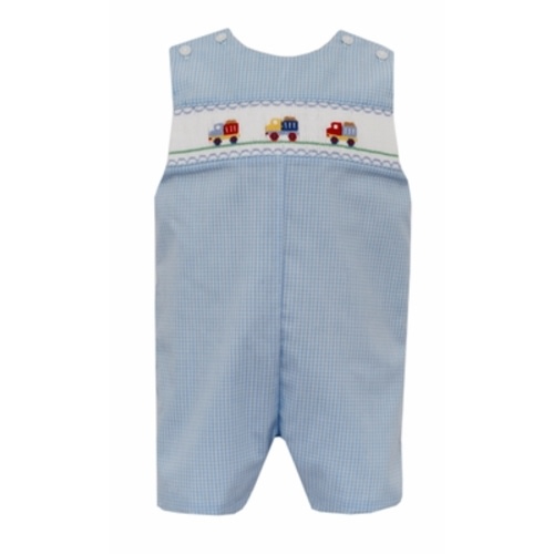 Petit Bebe Boys Blue Check Jon Jon - Smocked Dump Trucks
