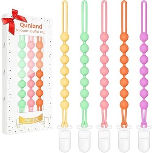 5-Pack Mothers Day Gifts Silicone Pacifier Clip for Baby Girls, One-Piece Soft Flexible Binky Clips Paci Holder with Rust-Free, Newborn Baby Girl Boys Essentials Gift for Teething Relief Pacifiers