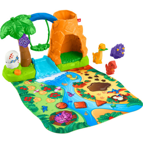 Fisher-Price Little People Dinosaur Village & Play Mat Toddler Playset, 3 Toy Figures
