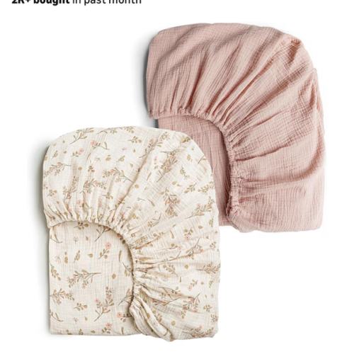 Konssy Muslin Crib Sheets for Girl Boy, 2 PCS Soft and Breathable Cotton Baby Sheets for Standard Crib Mattress, 52"x 28" (Pink, Cream)