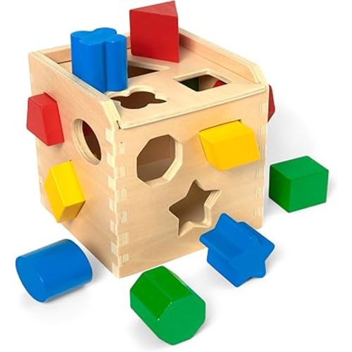 Melissa & Doug Shape Sorting Cube - Classic Wooden Toy With 12 Shapes