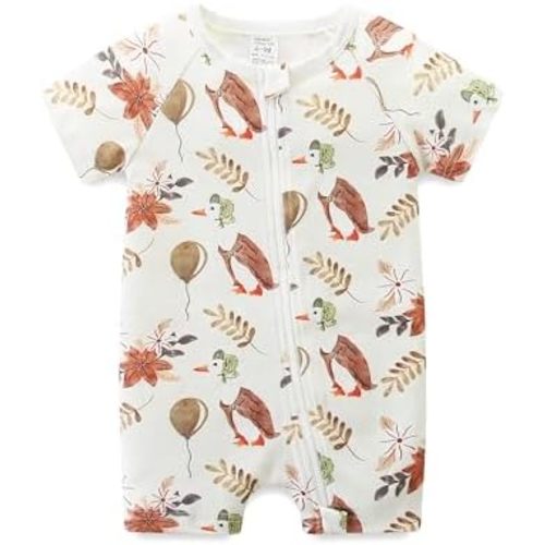 Gender Neutral Baby Clothes Cotton Short Sleeve Pants Double Zipper Footless Coming Home Outfit Boy Girl
