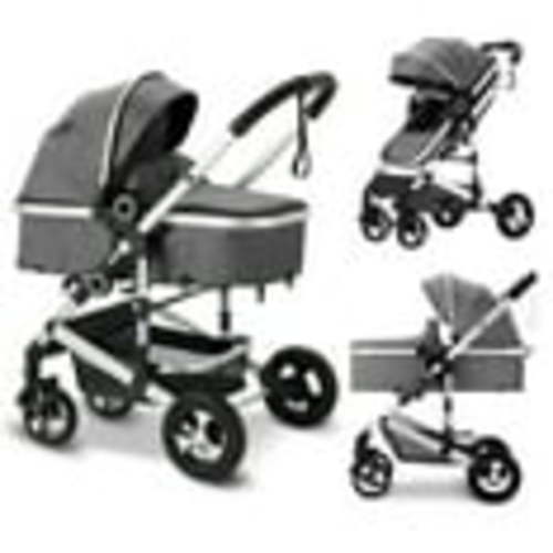 AILEEKISS 3-in-1 Convertible Baby Stroller with Big Seat and Adjustable Canopy, 24 Pound, Dark Grey
