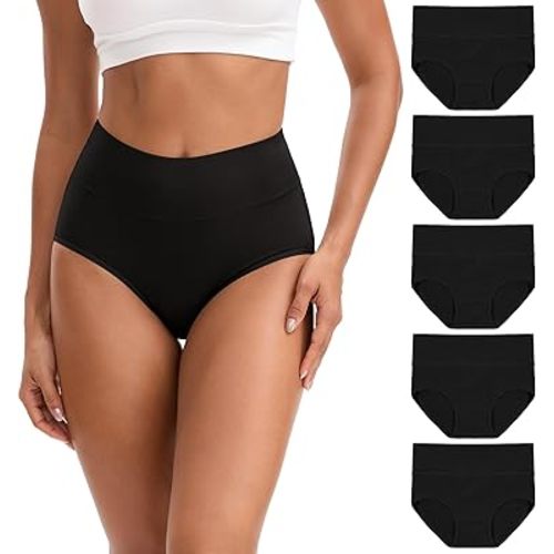 INNERSY Women's High Waisted Underwear Cotton Panties Regular & Plus Size 5-Pack