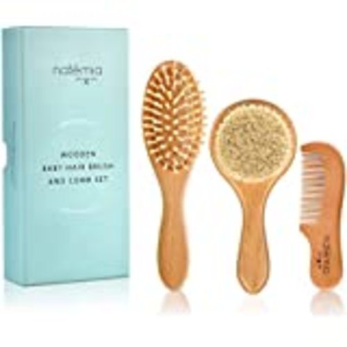 Natemia Premium Wooden Baby Hair Brush and Comb Set