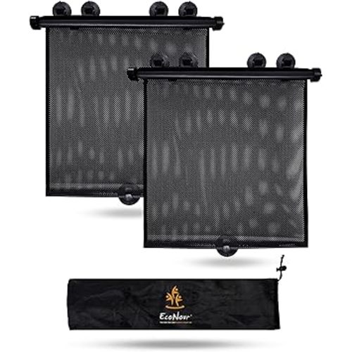 EcoNour Car Side Window Sun Shade (2 Pack) | Retractable Roller Sunshade for Kids | Baby Car Window Shades for UV and Sun Glare Protection | Baby Travel Accessories (15"x17")
