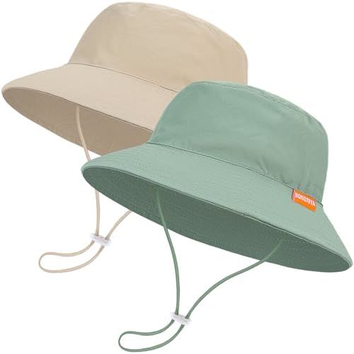 2-Pack Baby Sun Hat Kids Summer UPF 50+ Toddler Bucket Hat Wide Brim Adjustable Beach Hats for Boys Girls Age 0-6 Years