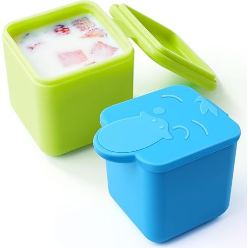 Leakproof Dips Containers Compatible with Most Bento Lunch Box, 2x 4 oz Salad Dressing Container To Go, Small Silicone Snack Condiment Container with Lids for kids (Blue/Green)