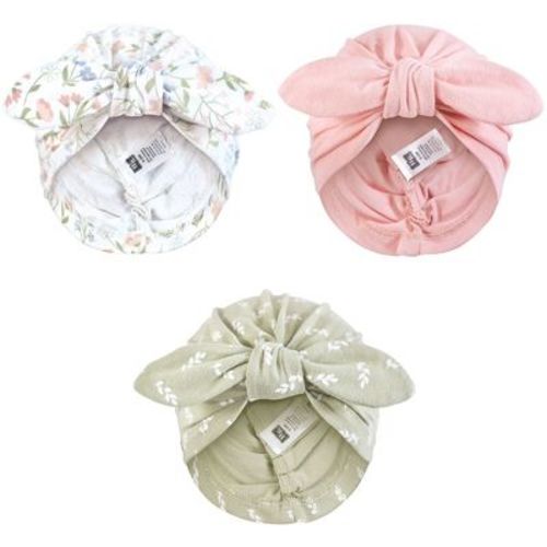 Hudson Baby Infant Girls Turban Cotton Headwraps, Pastel Wildflower, 0-24 Months