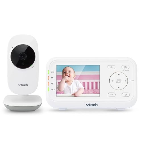 VTech Video Baby Monitor with 1000ft Long Range, Auto Night Vision, 2.8” Screen, 2-Way Audio Talk, Temperature Sensor, Power Saving Mode, Lullabies and Wall-mountable Camera with bracket, White - 2.8" screen