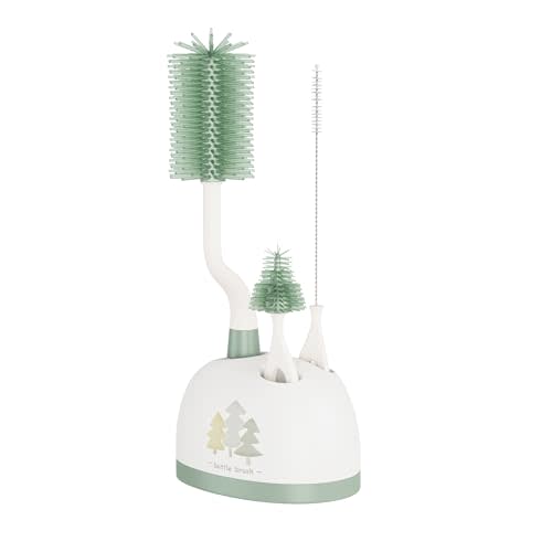 ePiiChua Silicone Bottle Brush Set with Stand, Bottle Cleaning Brush Cleaner Set, Long Handle 3 in 1 Multipurpose Silicone Baby Bottle Straw Cleaner Brush (Sage Green)