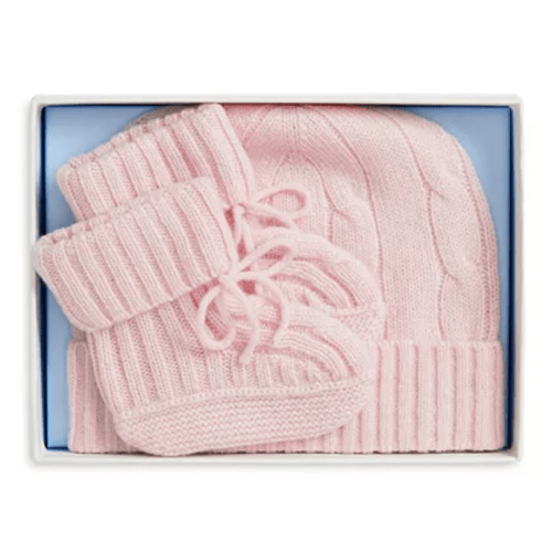 0-3M Polo Girls' Cashmere Beanie & Bootie Set - Baby
