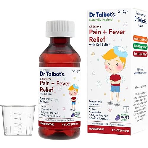 Dr. Talbot's Pain + Fever Relief Liquid Medicine with Naturally Inspired Ingredients for Children, Includes Dosage Cup, Grape Juice Flavor, 4 Fl Oz (Packaging May Vary)
