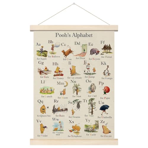 Tillfuru Winnie Alphabet Hanger Frame, Classic Pooh Wall Decorations, Nursery Wall Decor, Pooh's ABC Poster Alphabet Wall Decor, for Classrooms Kid’s Rooms Living Rooms 12x16 Inch