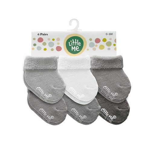 Little Me Baby Socks – 6-Pack Terry Turn Cuff Socks for Newborns, Infants & Babies, 0–6 Months