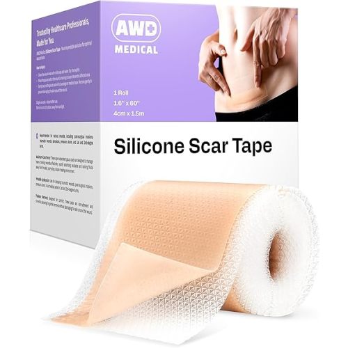 AWD Silicone Scar Sheets for Surgical Scars - Medical Grade Silicone Scar Tape for C Section, Tummy Tuck Tape, Keloid Treatment - Silicone Skin Patches After Surgery Must Haves (1.6" x 60" Roll)