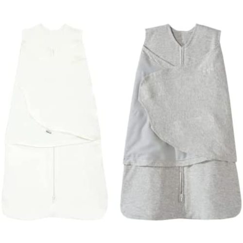 HALO 100% Cotton Sleepsack Swaddle, 3-Way Adjustable Wearable Blanket, TOG 1.5, Cream and Grey, Newborn, 0-3 Months