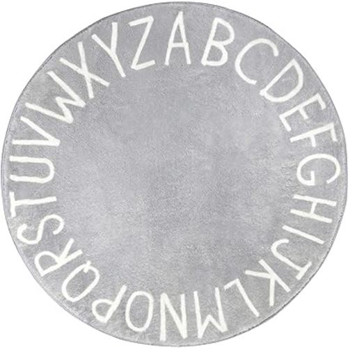 Topotdor Round Kids Play Rug Alphabet Nursery Area Rug Extra Large Soft Crawling Play Mat for Children Toddlers Bedroom (47 inch, Grey)