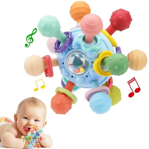 Baby Montessori Teething Toys for 0-6 6-12 Months,Food Grade Teether Sensory Toys for Babies 0 3 6 9 12 Months,Infant Newborn Developmental Learning Rattle Toys Gifts for Baby Boys Girls