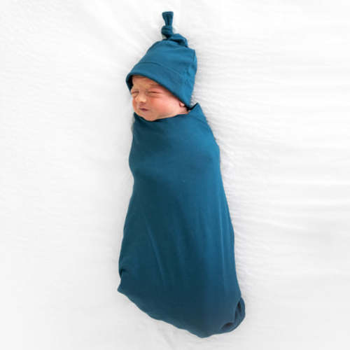 (Color- twilight teal) Twilight Teal Cozy Swaddle & Hat Set