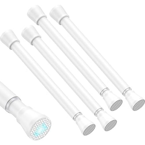 Small Tension Rod 16 to 26 Inch White Spring Curtain Rod No Drilling Spring Tension Rod 4pack Adjustable Curtain Rod Tension for Bookshelf Diy Projects Kitchen, Cupboard,Tension Rod