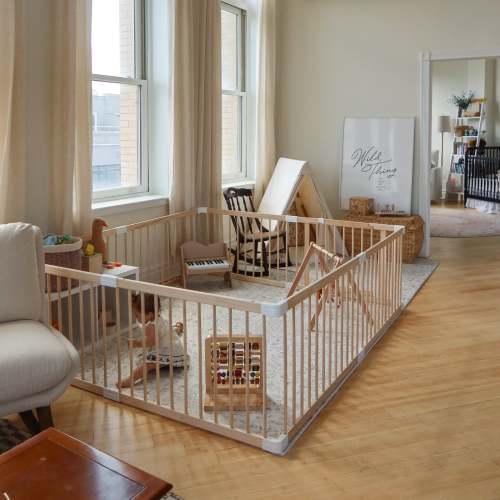 HARPPA Wooden Baby Gate Playpen | Non-Toxic Foldable DIY Adjustable Play Yard for Infants & Toddlers – Natural Finish Baby Fence for Small & Large Spaces