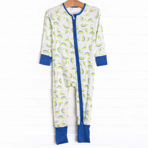 Dino Dudes Bamboo Zippy Pajama, Blue – Stitchy Fish
