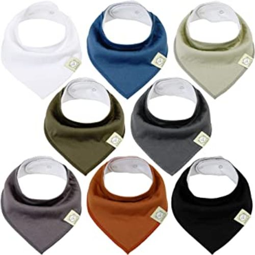 8-Pack Organic Baby Bandana Drool Bibs – Stylish Unisex Bandana Bibs - Super Absorbent Bandana Drool Bibs – Gentle Teething Bibs for Infants - Organic Cotton Baby Bib (Basics)